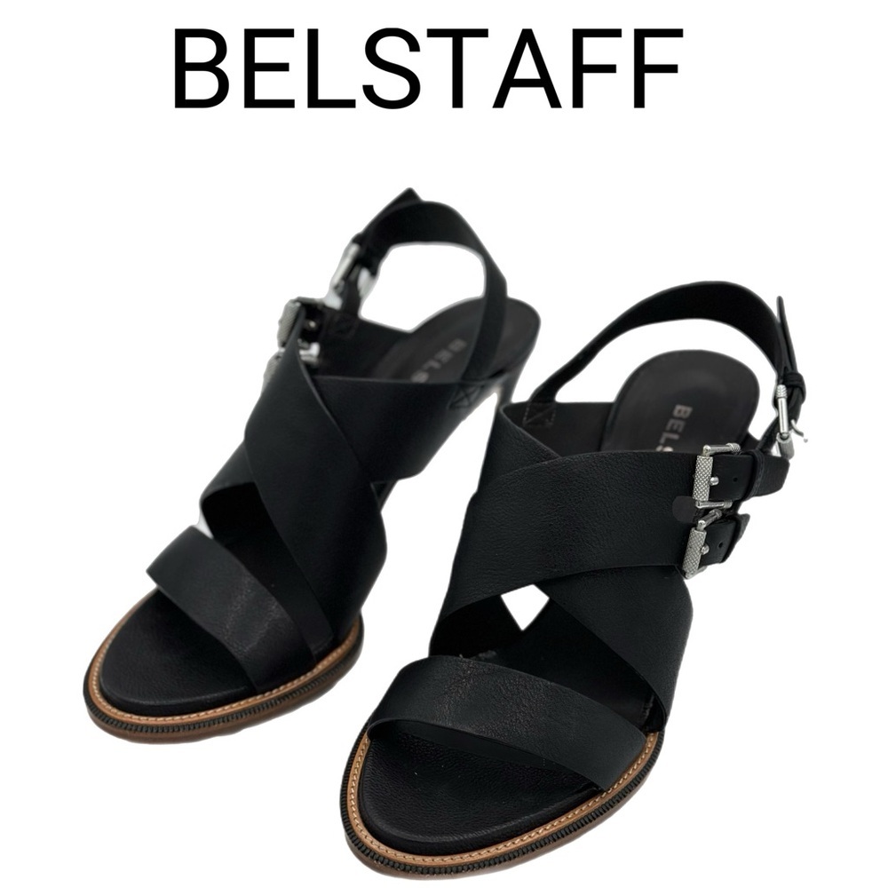 Belstaff “Ashton” Black Pebble Grain Leather Sandals | Size 39.5